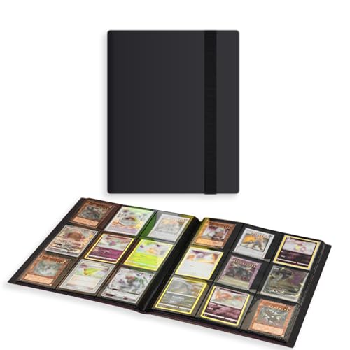 WISSUA カードファイル トレカ バインダー カードケース ファイル スリーブ対応 ゲーム・スポーツカードの収納 (ブラック, 9ポケット360枚収納)