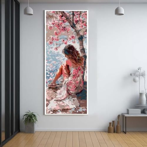 Grand format point de croix diamant painting L'arbre rose : décoration murale pour salon zen