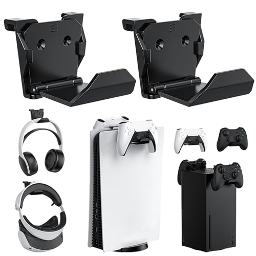 Image of KUNSLUCK 2 Pack Controller Wall Mount for PS5, Xbox, Switch Controller, Wall Mount Stand for Controller&Headset, Adhesive /Screws Installation (Black)