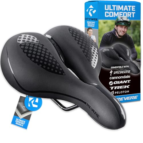 Revere Bike Seat Performance Memory Foam, Anti Vibration Suspension Bicycle Seat for Men and Women, Waterproof Bike Saddle for Road, Commuter, MTB, E-Bikes Peloton, Exercise and Cruiser Bikes