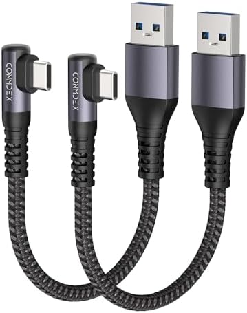 CONMDEX USB C Charger Cable [1ft, 2Pack] 10Gbps USB 3.1 Gen 2 USB A to USB C Data Transfer Braided Cord, Right Angle Android Auto CarPlay Type C Cable for iPhone 16 15 Plus Pro Max Samsung Galaxy S23
