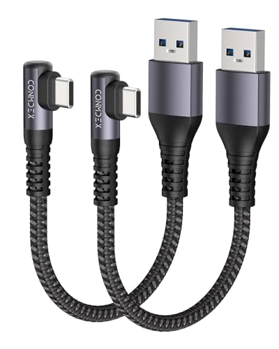CONMDEX Kabel USB A do USB C, kąt prosty, 10 Gb/s, typ C, Android Auto USB 3.1, 20 cm, 10 Gb/s Gen2.0, szybkie ładowanie, iPhone 15, Pro max, Note 20m Galaxy S23/S22/S21, Pixel 8, 2 sztuki