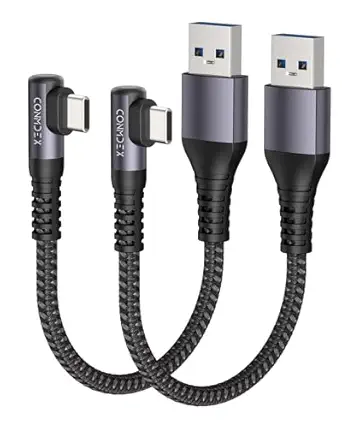 CONMDEX USB C Charger Cable [1ft, 2Pack] 10Gbps USB 3.1 Gen 2 USB A to USB C Data Transfer Braided Cord, Right Angle Android Auto CarPlay Type C Cable for iPhone 16 15 Plus Pro Max Samsung Galaxy S23