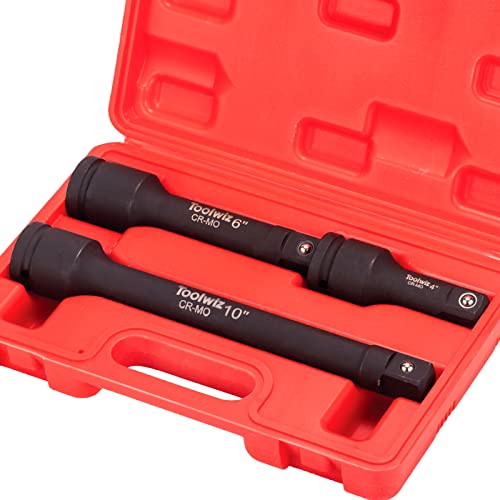 Toolwiz 3/4â€ Drive Impact Extension Bar 4â€, 6â€, 10â€ (3 Piece) Cr-Mo Steel Air Impact Wrench Tools, Expand the Range of Impact Drivers, Organized in PVC Box - Black