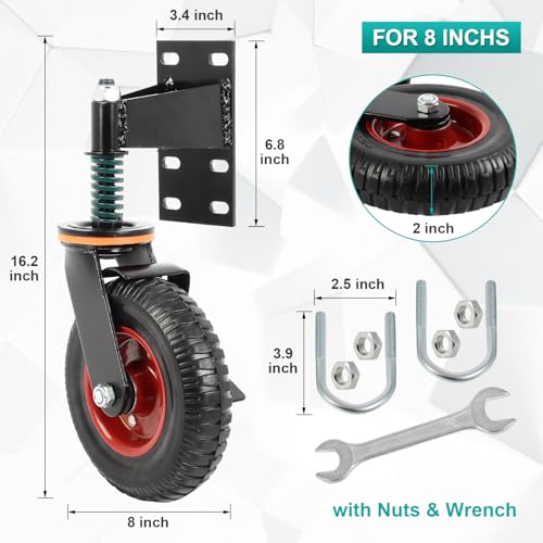 FAHKNS 8" Gate Wheel with Brake, 360 Degree Swivel Spring-Loaded, 600 Lbs Capacity, Gate Wheels for Metal Swing Tube Gate Wooden Fence Gate by FAHKNS - Image 4