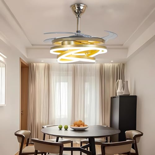 Image of Desidiya 3 Ring Chandelier Fan with Light for Ceiling | Retractable Crystal Chandelier Lights for Living Room | Ceiling Jhumar Lights for Hall | Remote Control Hanging Light with 3 Color LED Modes