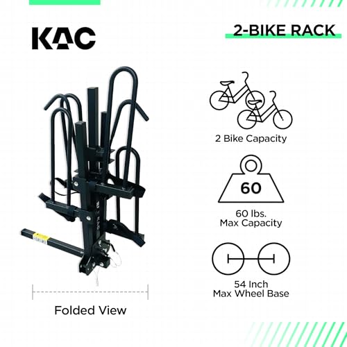 KAC E2 1.25\" & 2\" Hitch Mounted Rack 2-Bike Platform Style Carrier for Standard and Fat Tire Bicycles - 2 Bikes X 30 lbs (60 lbs Total) Heavy Weight Capacity - Hitch Adapter Included