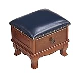 Asiento acolchado banco zapatero Taburete Pequeño Taburetes Reposapiés De Cuero Genuino Taburete De Sofá Decoración De Remaches Con Cajón (Size:Taburete cereza patas-cojín redondo,Color:azul tibetano)