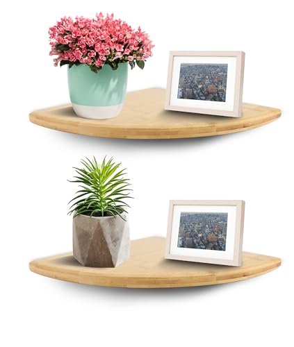 Estantería de pared de esquina, estante de esquina flotante de madera, estante de esquina de pared, estantes de esquina flotantes, estantes de esquina para dormitorio, cuarto de baño (2 piezas(7,09