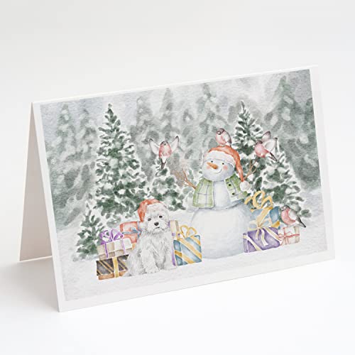 Caroline's Treasures CK8089GCA7P West Highland White Terrier Snowman and Christmas Presents Greeting Cards and Envelopes Pack of 8 Blank Cards with Envelopes Whimsical A7 Size 5x7 Blank Note Cards