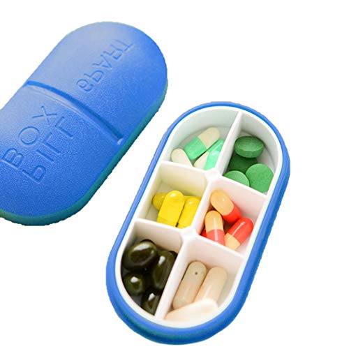 MYEDO 6 Parts Pill Box Portable Travel Pill Organizer Medicine Storage for Vitamins, Supplements and Medication (Dark Blue)