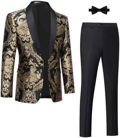 Mgnaie Men Black Sequin Suit 2 Pieces Prom One Button Slim Fit Tuxedo for Men Jacket Pants Set