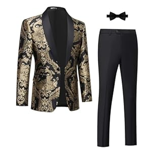 Tuxedo Suits for Men 2 Piece Regular Fit Suit Floral Blazer Jacket Waistcoat Pants Men Suit Set for Wedding Prom