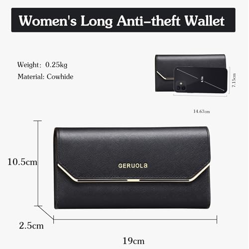 PORRASSO Wallet Women's Leather Purse Card Holder Organizer RFID Blocking Ladies Long Wallet Coin Purse Black3
