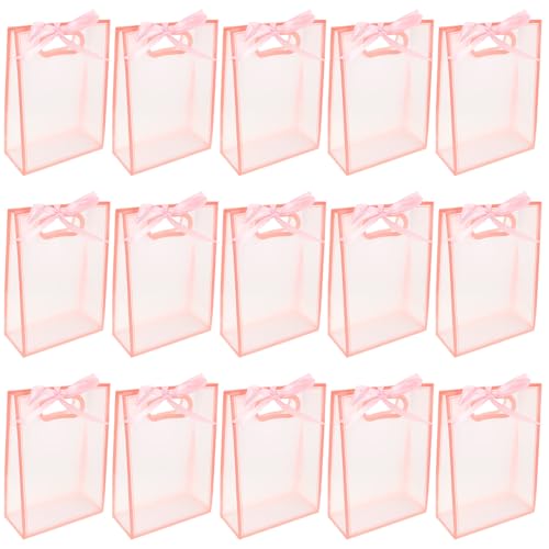 Sacs cadeaux transparents rose avec poignée pour invités et fêtes