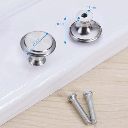 20 Pcs Cabinet Door Knobs Hardware Sturdy Knobs Brushed Nickel Round Drawer Handle Stainless Steel with Screw for Cabinet Wardrobe Furniture Kitchen Bathroom Bedroom Silver