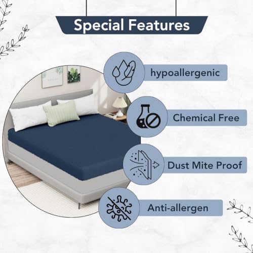 Image of Divine Casa 100% Waterproof Terry Cotton King Size Bed Mattress Protector, Vinyl-Free & Hypoallergenic, Washable Bed Protector for Home & Hotel Use (72 x 78 Inches, Navy Blue)