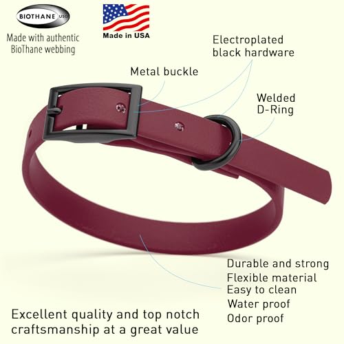 Image of Dogline Biothane Waterproof Dog Collar Strong Coated Nylon Webbing with Black Hardware Odor- Proof for Easy Care Easy to Clean High Performance Fits Small Medium or Large Dogs, Merlot Burgundy