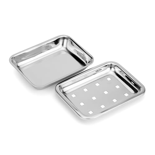 Image of Expresso Soap Dish Holder Stainless Steel Double Layer Soap Tray with Drain for Bathroom, Shower, Tub and Kitchen Sink (Rectangle)