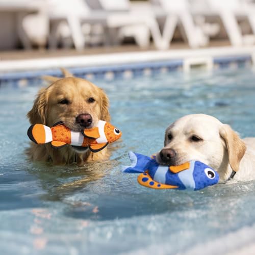 Image of Mihachi Floating Dog Water Pool Toys 2 Pack for Swimming Pool, Interactive Crinkle Pet Puppy Chew Toys for Play and Training, Funny Fish Toy for Small Medium Large Breed, Blue & Orange Fish
