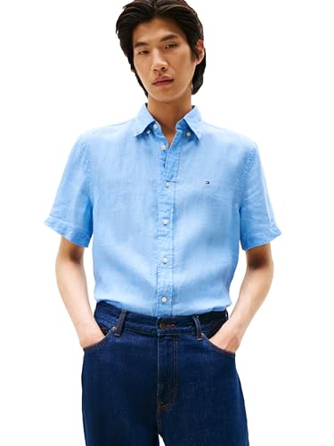 Chemise décontractée boutonnée en lin Tommy Hilfiger homme manches courtes regular