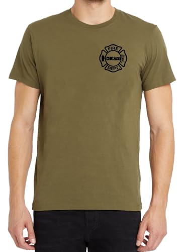 T-shirt Chicago FIRE Dept., logo noir sur la poitrine, olive, olive, L