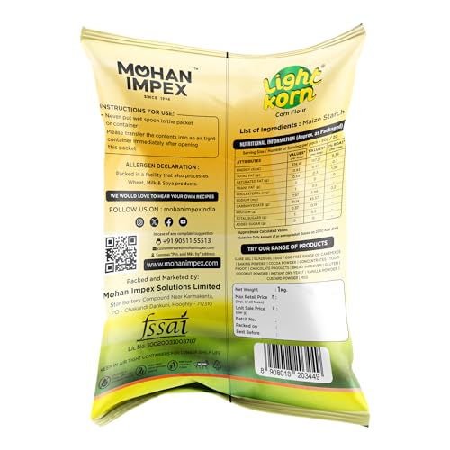 Image of Mohan Impex Corn Flour 1kg [Pack of 2] | Fresh Makki Maize Starch Powder | Gluten-Free & Organic | Best for Baking, Soups, Cakes & Frying | Natural Thickening Agent