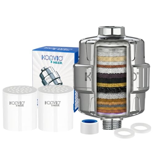 Image of Konvio Neer 22-stage advanced Shower Filter for Hard Water | Multi-Stage Borewell /Tanker Water Softener for Bathroom, for better hair and skin | Chrome Finish (22-Stage, Pack of 1 + Extra Cartridge)