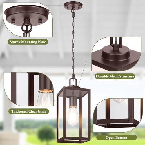 BesLowe Outdoor Pendant Light, Modern Hanging Lantern for Porch, Brown by BesLowe - Used condition - Image 7