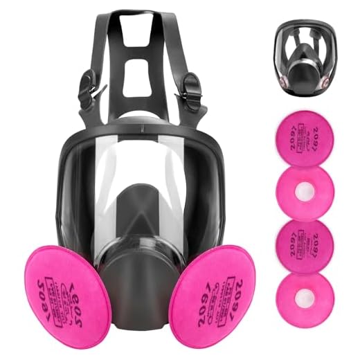 Full Face Respirator Mask with 4 Filters 2097 - Reusable Large Face Cover Gas Masks Anti-Fog Against Organic Vapor/Dust/Formaldehyde/Chemical Perfect for Spray, Sanding Work