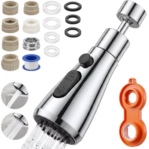 HATANSE Aireador de Grifo para Cocina, 360° Giratorio, Atomizador con 2 Modos de Pulverización, Adaptador para Grifo de Cocina y Baño, Incluye 7 Adaptadores Machos Roscados 20 mm 22 mm 24 mm