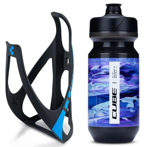 Cube HPP Cage - Matt Black/Blue & Pattern Bottle - Black, 500ml