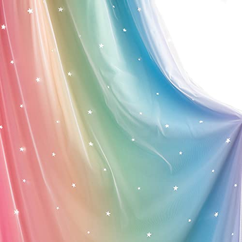 Reepow Star Kids Curtains For Bedroom Playroom Nursery, Rainbow Ombre Blackout Curtains With Hollow-Out Stars And Stainless Steel Gromment Top - 52" X 84" × 2 Panels #TOP6