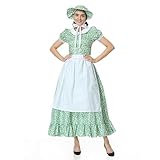 TOONRAIN Women Pioneer Dress, Historical Colonial Costume Prairie Amish Dress for Women (Green, Medium)