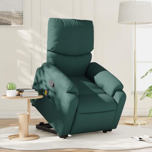 Homgoday Silla de masaje con ayuda de elevación, silla de TV, elevador, eléctrico, ajustable, sillón de masaje con función reclinable, sillón de relax, silla de TV, sala de estar, verde oscuro, tela