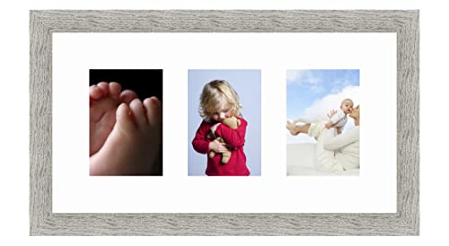 Cadres Photos pêle mêle multivues Super Blanc 3 Photo(s) 13x18 Passe Partout, Cadre Photo Mural 50x25 cm Taupe Gris, 3.5 cm de Largeur