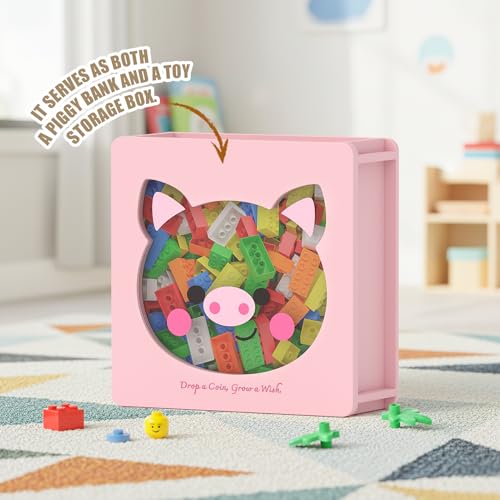 Image of Summidate Wooden Piggy Bank for Kids Girls, Money Savings Box with Clear Removable Windows and DIY Stickers, Personalized Cash Vault Box for Teens & Adults, Birthday /Baby Shower /Wedding Gift