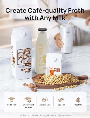 Image of DREO Milk Frother, 4-in-1 Electric Frother for Coffee, Hot and Cold Foam Maker for Cappuccino, Flat-white, Latte with Plant-based and Dairy Milk, Multi-stage, Easy to Clean, Temperature Control, White