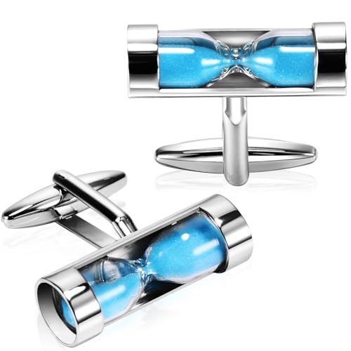 Mancuernillas reloj de arena azul para hombre con caja miniatura 1