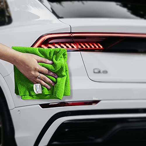 Image of SOFTSPUN Microfiber Cloth - 4 pcs - 30x40 cms - 340 GSM Green - Thick Lint & Streak-Free Multipurpose Cloths - Automotive Microfibre Towels for Car Bike Cleaning Polishing Washing & Detailing