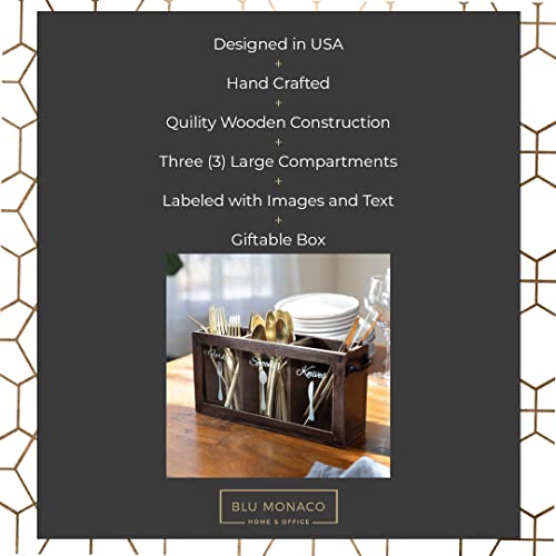 Blu Monaco Expresso Wooden Flatware, Cutlery,Kitchen Utensil & Silverware Caddy Organizer Bin Holder For Forks, Spoons, Knives - Perfect For Kitchen Countertop #TOP2