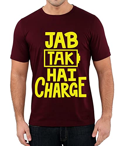 Image of Caseria Men's Cotton Printed T-Shirt -Jab Tak Hai Charge | 100% Cotton | Half Sleeves | Regular Fit | Printed | Round Neck | Graphic T Shirt