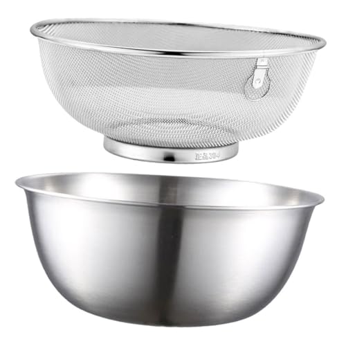 LOORGVEL ステンレス製細かいメッシュざると洗米ボウル 野菜 果物用水切りバスケット 滑らか縁で手に優しい多機能洗浄容器