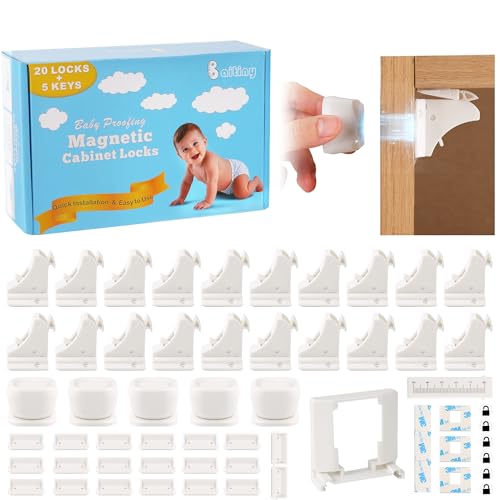 Magnetic Cabinet Locks Baby Proofing 20 Pack — Baitiny Child Proof Cabinet Locks & Baby Proofing Cabinets — Invisible Magnetic Locks for Cabinets — Child Locks for Cabinets and Drawers