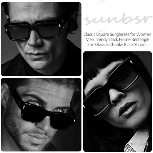 Classic Square Sunglasses for Women Men Trendy Thick Frame Rectangle Sun Glasses Chunky Black Shades2