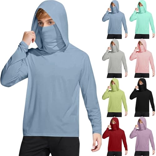 Boys Rash Guard Hoodie UPF 50+ Sun Protection Long Sleeve Fishing Beach Sun Shirts with Face Cover for Kids 4-15 Years2