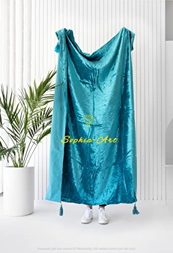 Sophia-Art Luxury Crushed Velvet Throw Blanket with Tassels Sofa Bed Soft Blankets Boho Warm Throws Cozy Plush Lightweight Pet (50x60 inches, Turquoise Blue)