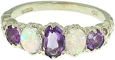 925 Sterling Silver Natural Amethyst and Opal Womens Promise Ring - Size 7.5