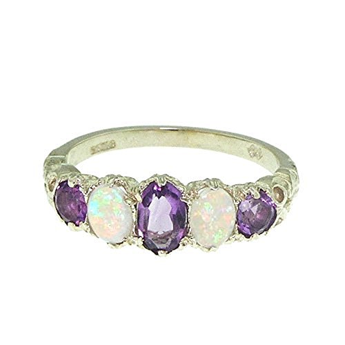 925 Sterling Silver Natural Amethyst And Opal Womens Promise Ring - Size 7.5 #TOP7