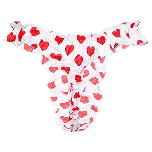 YiZYiF Men's Silky Shiny Satin Flutter Ruffled Sissy Thongs Crossdress Underwear2